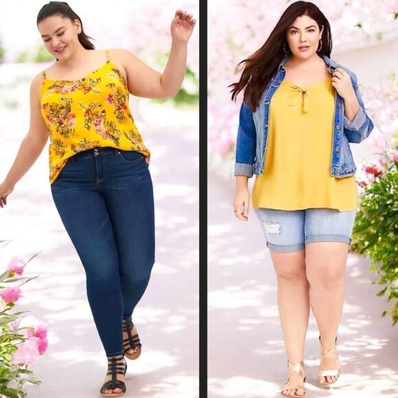 Torrid Yellow Ava Stretch Challis & Sophie Textured Bow Front Swing Cami Lot 2 2 - Picture 4 of 15